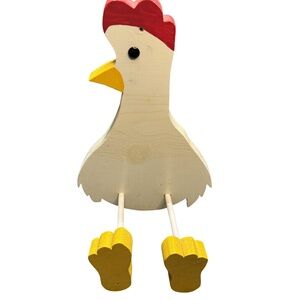 Handmade Wooden Chicken Rooster Decor Farmhouse Country Painted Sitting Figure 1